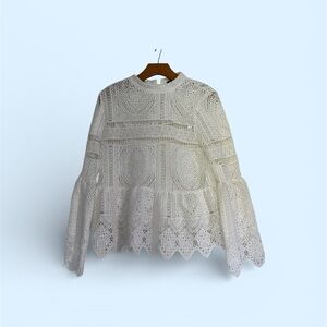 BOOHOO Crochet Long Sleeve White Blouse